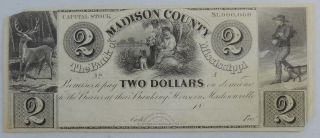 $2 (two Dollar) The Bank Of Madison County Mississippi Unsigned Rare - Cira.  1838 photo