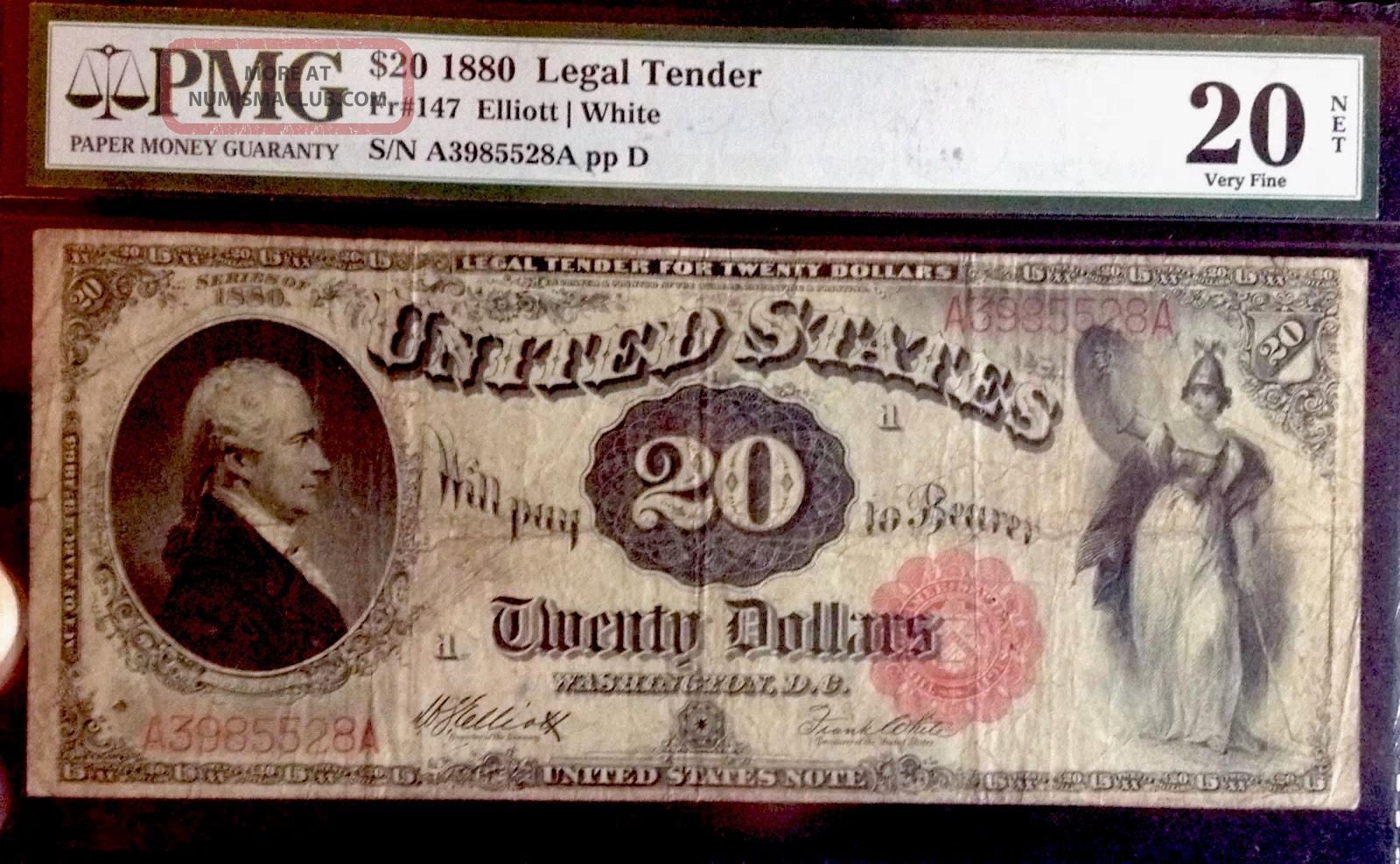 1880 $20 Legal Tender Note Lg Sz.  Pmg Vf20.  29 Off 1/1/15 Large Size Notes photo