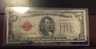 $5 Dollar 1928f Red Seal Old United States Legal Tender Note Us Bill Paper Money photo