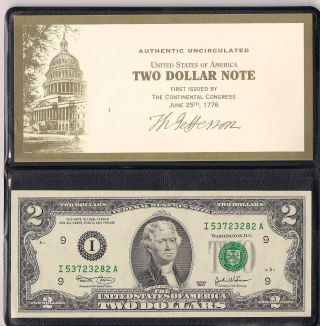 Authentic Uncirculated Usa Two Dollar Note photo