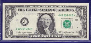 1977 $1 Federal Reserve Note Frn J - Star Cu Unc photo