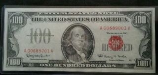 $100 U.  S.  Note Red Seal Series A 1966 Crisp Uncirculated 