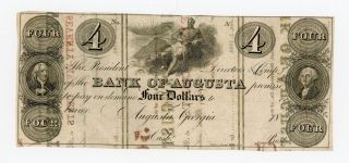 1800 ' S $4 The Bank Of Augusta,  Georgia Note Au photo