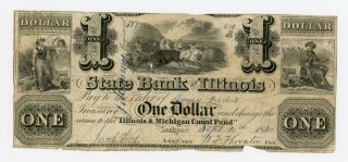 1840 $1 The State Bank Of Illinois Note W/ Indian Hunting Buffalo photo