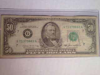 Small Face U.  S.  $50 Grant Fifty Dollar Bill - - G71379862a photo