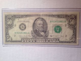 Small Face U.  S.  $50 Grant Fifty Dollar Bill - - B92451861b photo