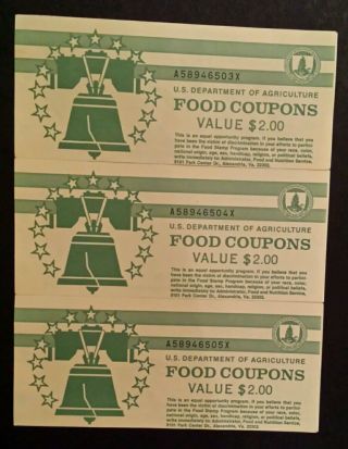 1991 B Department Of Agriculture Food Coupons 3 Sequential Books Full 6 Stamps. photo