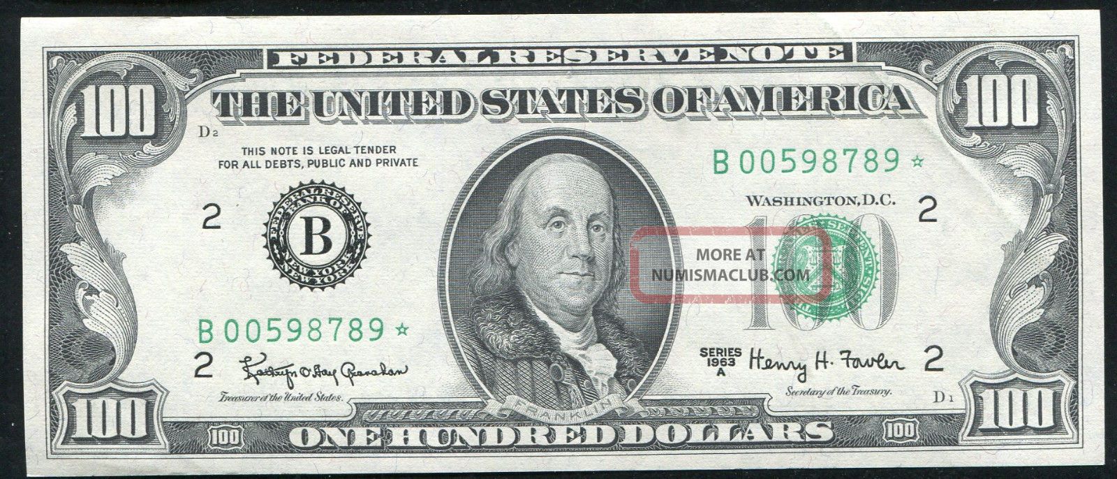 1963 - A $100 One Hundred Star Frn Federal Reserve Note York,  Ny Scarce Small Size Notes photo