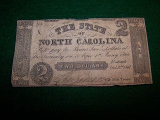 1861 $2 Dollar North Carolina Note Civil War Era Currency Money photo