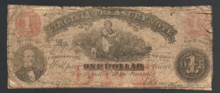 $1 Virginia Treasury 1862 Civil War Old Va Obsolete Bill Paper Money Currency photo