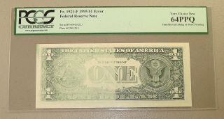 1995 $1 Federal Reserve Note,  Insufficient Inking Error Pcgs Choice 64ppq photo