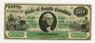 1873 $50 The State Of South Carolina Note W/ Slave photo
