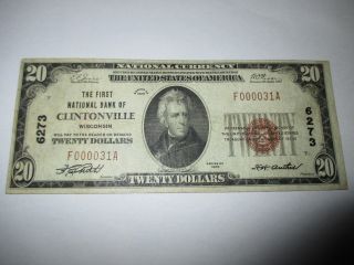 $20 1929 Clintonville Wisconsin Wi National Currency Bank Note Bill 6273 Fine photo