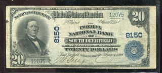 Ch 8150,  1902 $20 Plain Back,  Produce Nb Of South Deerfield,  Mass Fine,  Rare photo
