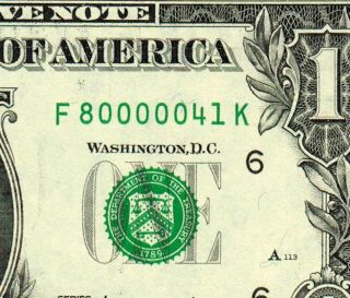 80000041 Fancy Serial Number $1 1999 Frn More Currency 4 Af photo
