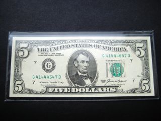 $5 1985 G Chicago Federal Reserve Choice Unc Bu Note photo