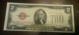 Exqusite 1928 G Series Red Seal Us 2 Dollar Bill Old Rare photo