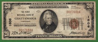 {chattanooga} $20 The First National Bank Of Chattanooga Tn Ch 1606 Vf photo