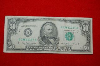 $50 Us Series 1977 Federal Reserve Note Chicago Fifty Dollar Bill photo