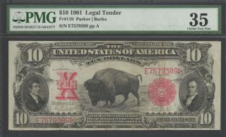 Fr.  119 $10 1901 Legal Tender Pmg Choice Very Fine 35.  Scarcer One Of The Bison photo