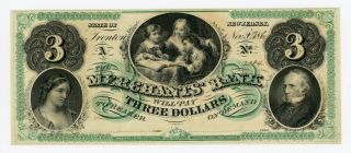 1861 $3 The Merchants ' Bank - Trenton,  Jersey Note Civil War Era photo