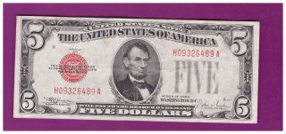 1928e 5 Dollar Bill Old Us Note Legal Tender Paper Money Currency Red Seal 239 photo