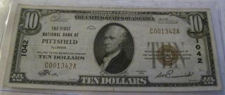 Series 1929 Ten Dollar $10 National Banknote Pittsfield Ill.  Type 1 (1231b) photo