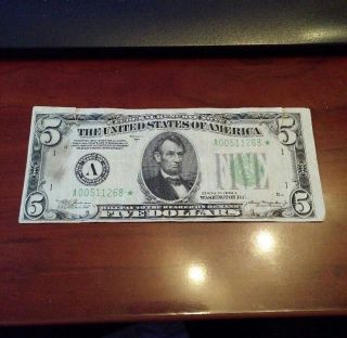 1934a Five - Dollar - Bill (error,  Star Note,  And Unusual Serial) photo