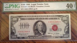 1966 $100 (pmg 40 Epq) Red Seal Legal Tender Note photo