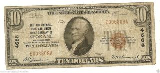 $10.  00 1929 National Bank Note Spokane,  Wa.  Charter 4668 T - 1 photo