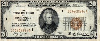 1929 $20 Federal Reserve Bank Note - Fr 1870 - I - Mn - Vf - Jones Woods - Usa Ship photo