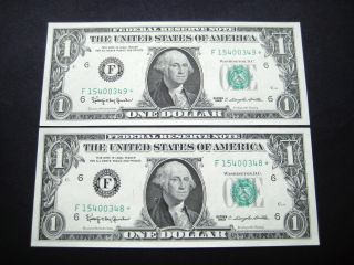 (2) $1 1963 F Atlanta Star Consecutive Reserve Note Choice Unc Bu Note photo