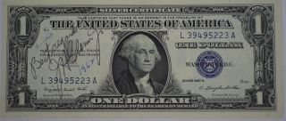 1957 $1 Silver Certificate Dollar Bill Note A Signed By Astronaut John Glenn Jr photo