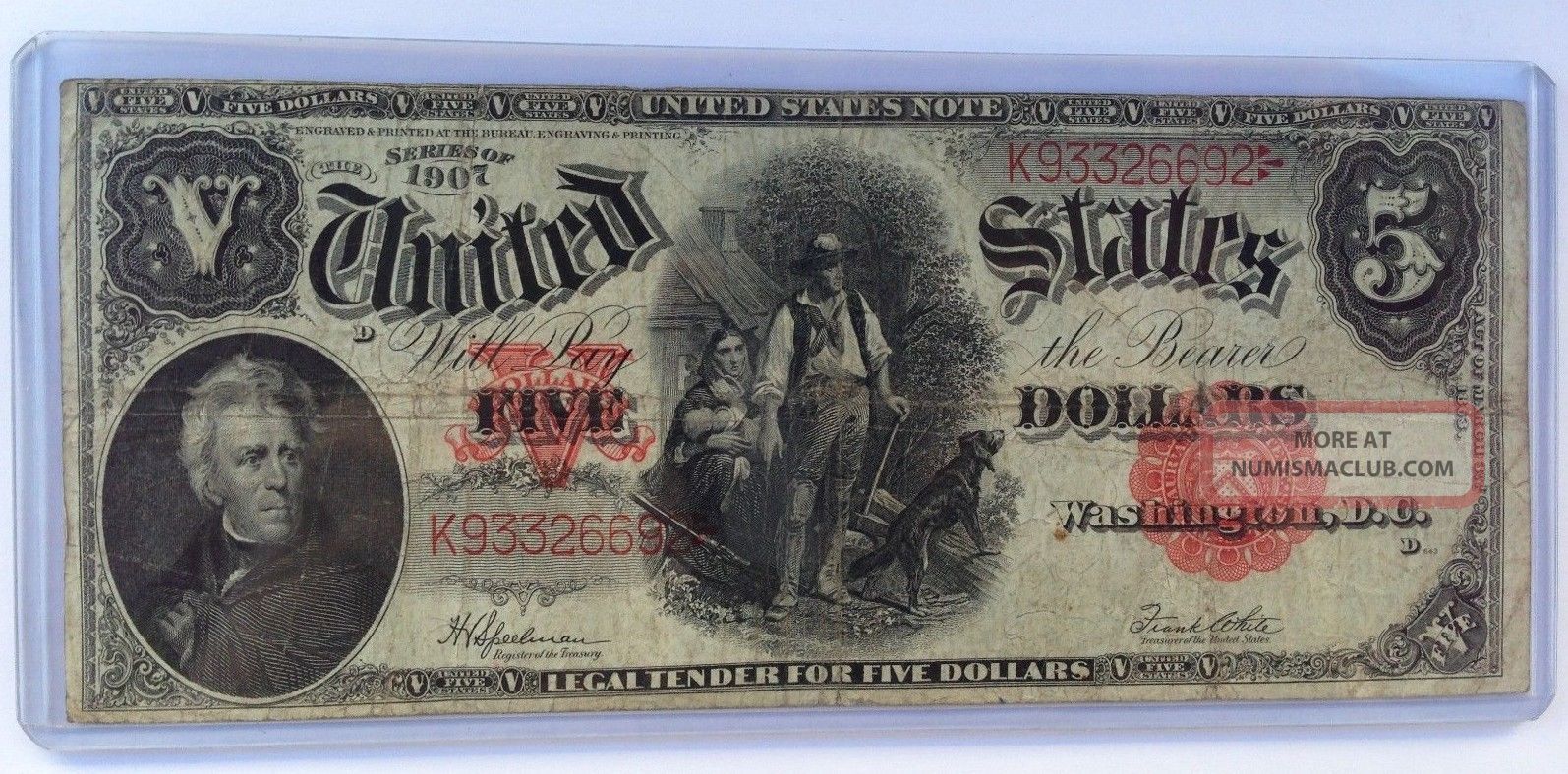 1907 $5 Wood Chopper Note Legal Tender Large Size Notes photo