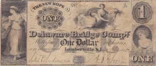 1845 Jersey Lambertville The Hope Delaware Bridge Comp.  One Dollar photo