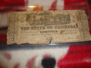 1863 $1 Obsolete Currency State Of Georgia Locomotive Civil War Confederate photo