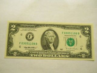 Uncirculated 1995 $2.  00 Federal Reserve Note photo