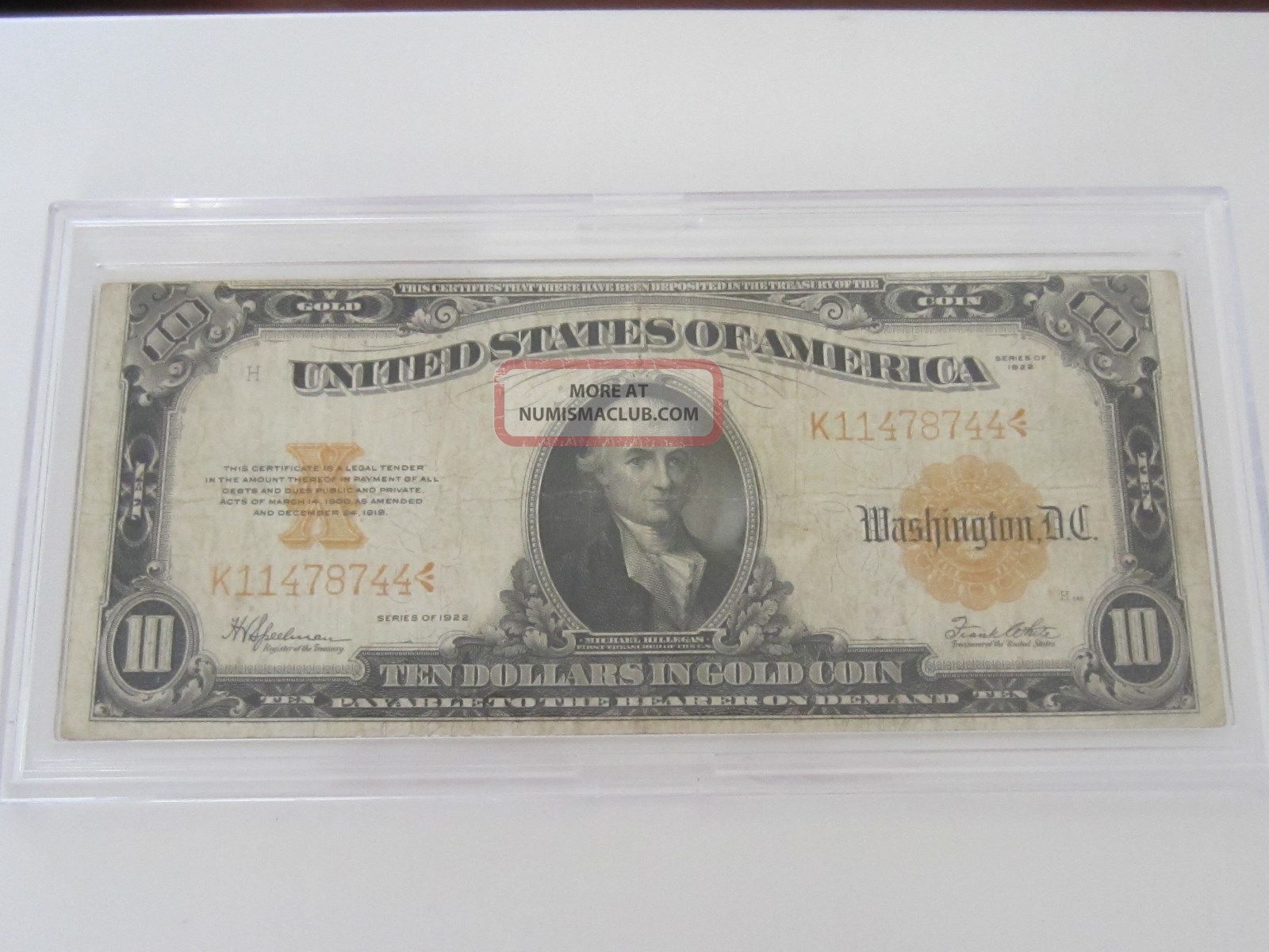 1922 $10 Gold Certificate Ten Dollar Gold Coin Bill Large Size Notes photo