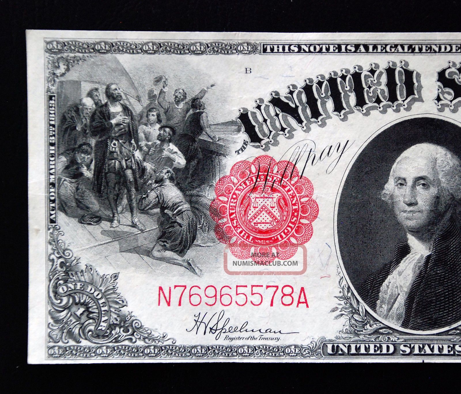 1917 $1 Legal Tender Bank Note Certificate Us Bill Red Seal American Large Size Notes photo