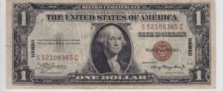 United States 1935 - A $1 Silver Certificate Hawaii Emergency Issue S/n S52106365c photo