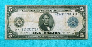 1914 $5 Frn Of York 2 - B White - Mellon Bb Block Large Note photo