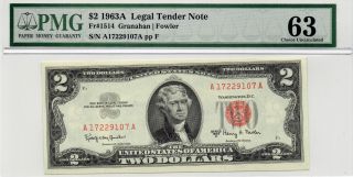 Sharp 1963a $2 Legal Tender Red Seal Note Fr 1514 - Pmg 63 Choice Uncirculated photo