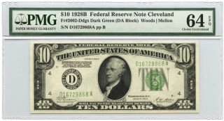 1928b $10 Federal Reserve Note Cleveland,  Oh Pmg Choice Unc 64 Epq & Embossing photo