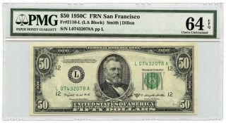 1950c $50 Federal Reserve Note Frn San Francisco Pmg Choice Unc 64 Epq Fr 2110 - L photo