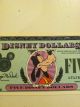 1987 $5 Disney Dollar With Sn A2128976 In Protective Sleeve Small Size Notes photo 1
