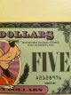 1987 $5 Disney Dollar With Sn A2128976 In Protective Sleeve Small Size Notes photo 2