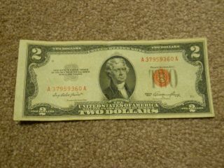 Red Seal $2 Bill Series 1953 Off Center photo