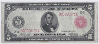 Series Of 1914 $5.  00 Federal Reserve Note.  Fr 851 photo