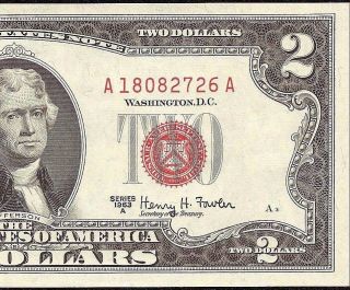Unc 1963 A $2 Two Dollar Bill United States Legal Tender Red Seal Note Fr 1514 photo