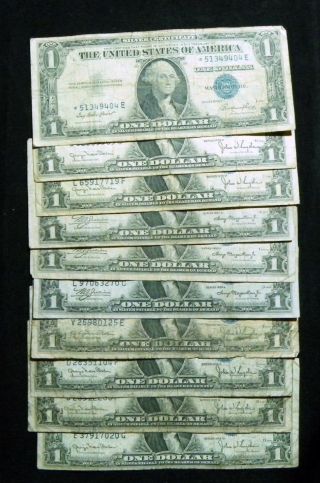 (10) 1935 $1 One Dollar Silver Certificate Blue Seal - Only 1 Is A Star Note 6 photo